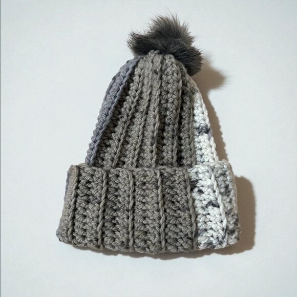 Gray Faux Fur Pom Beanie - OS - Picture 6 of 6